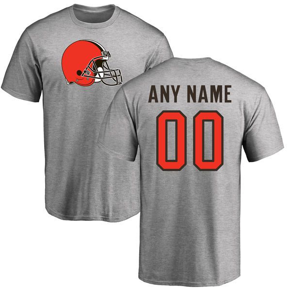 Men Cleveland Browns NFL Pro Line Ash Custom Name and Number Logo T-Shirt